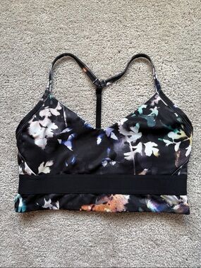 Nike Dri Fit Indy Floral Black Multicolor Floral Racerback Sports Bra